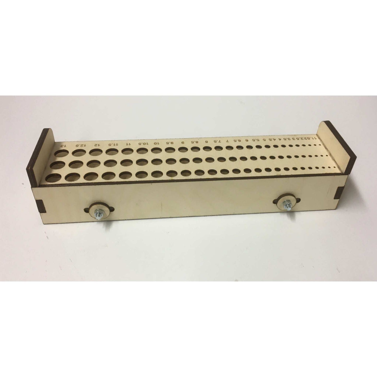 Bohrerhalter für 1-13mm Bohrer, geeignet für Küpper Skadis Pegboard Lochwand, aus Holzdeko-Lasercut-Gravur gefertigt.